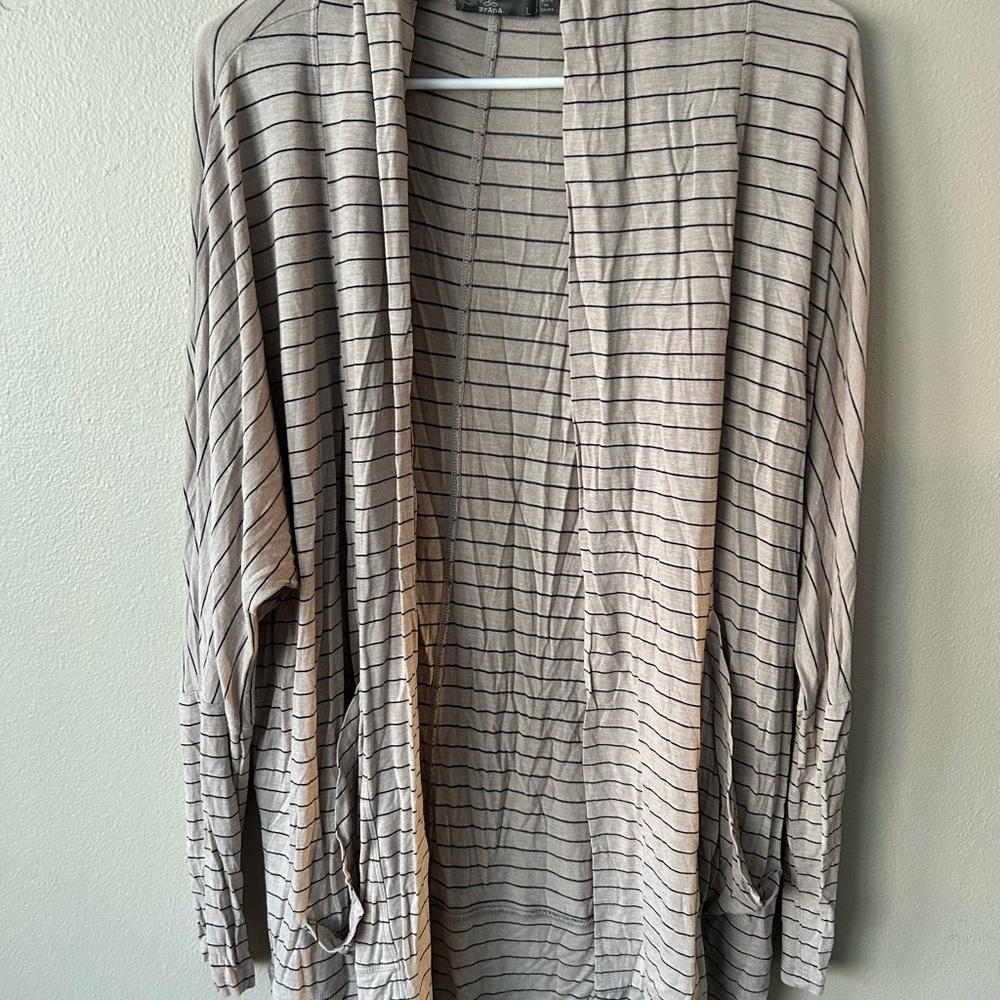 Prana Tan and Black Cardigan Sweater with Subtle Stripes